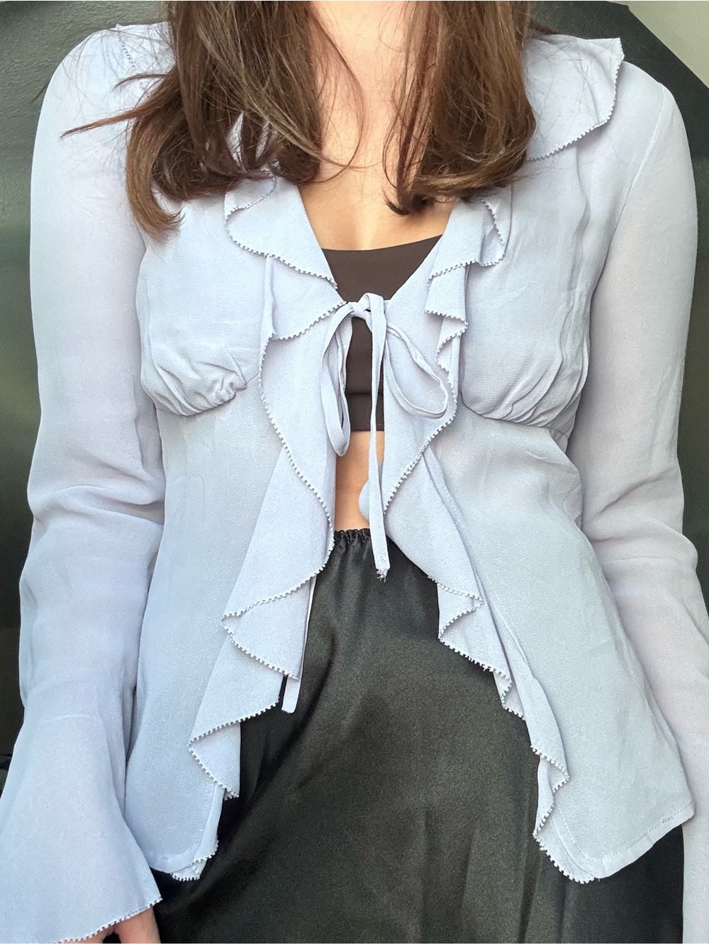 Reformation Light Purple Ruffle Tie-Front Blouse
